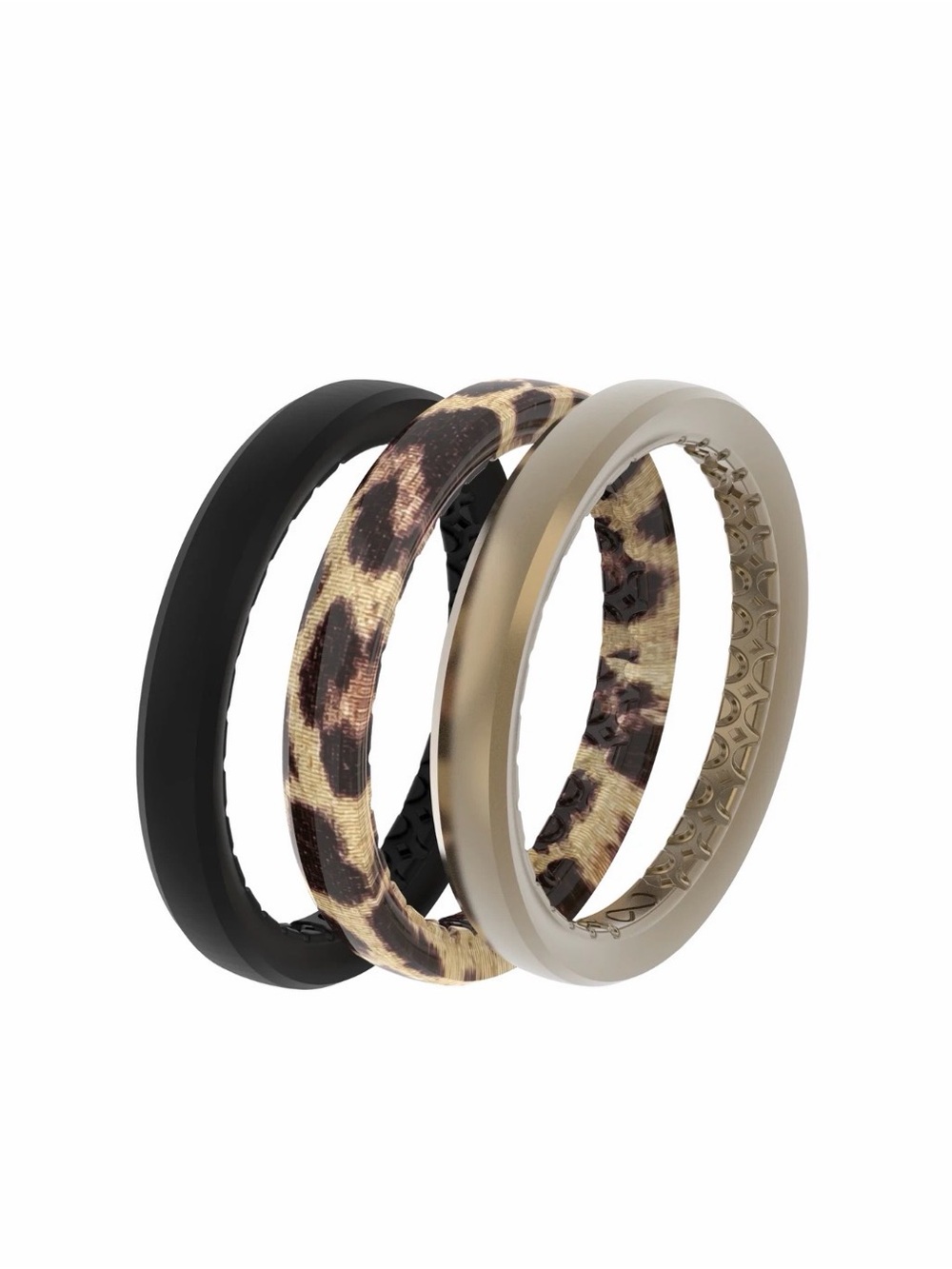 Stackable Women’s Ring Set in Black, Leopard Print & Taupe - Fashion Rings